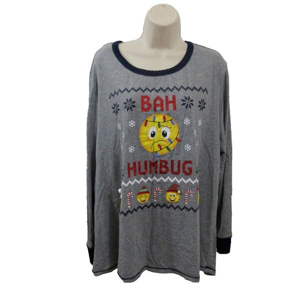 Secret Treasures Sleep Shirt 3X (22W-24W) Bah Humbug Emoji Jingle Bell Ugly PJ - Picture 2 of 7